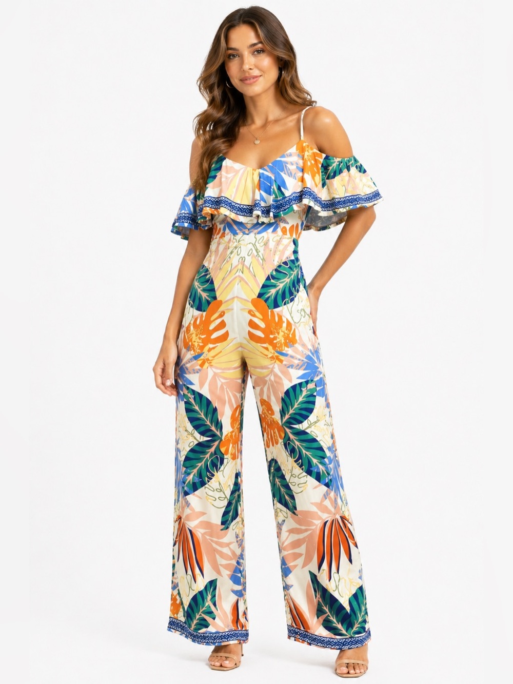 EUC Flying Tomato Off Shoulder Size Large Colorful Tropical Jumpsuit